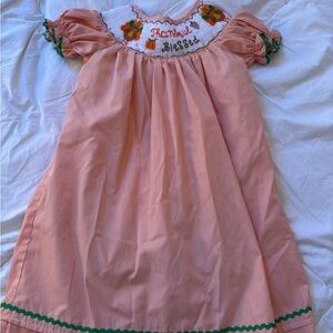 Smocking Bee Thanksgiving Striped Dress with Embroidery  🦃